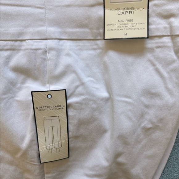 Dana Buchman -  Super Stretch Capri pants White Medium NWT  Embroidered Cuffs - Picture 4 of 6